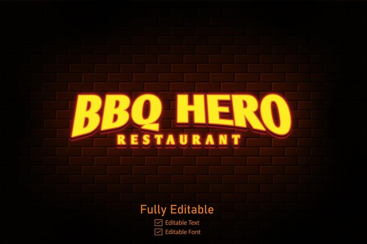 Vector efecto de neón para efecto de logotipo de neón y efecto de texto de neón para barbacoa y restaurante