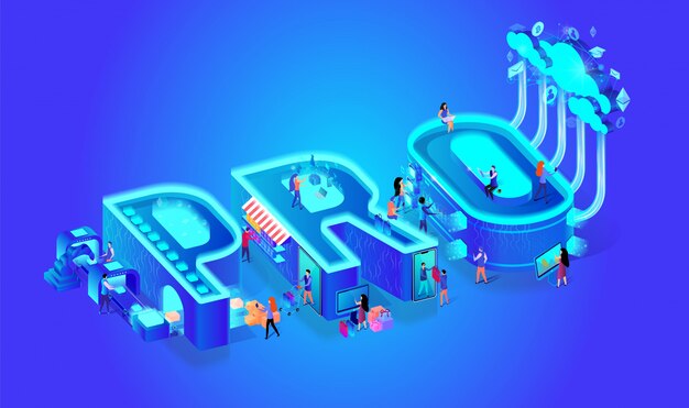 Efecto de neón palabra isométrica PRO. Letras creativas