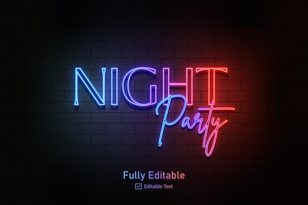 Efecto de neón para texto comestible logotipo de efecto de estilo neón y logotipo de club nocturno y texto de póster de fiesta nocturna