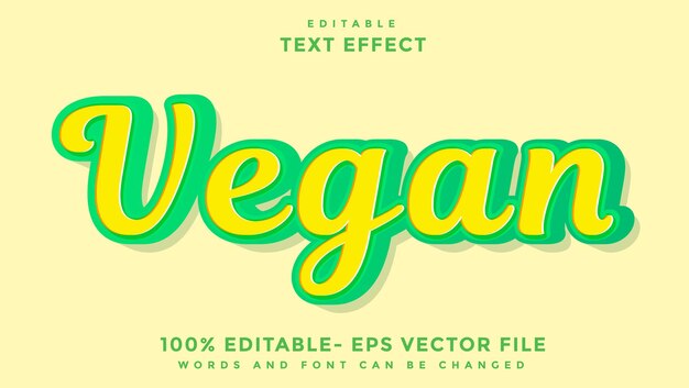 Efecto de plantilla de diseño de efecto de texto editable vegano de palabra mínima 3d guardado en estilo gráfico