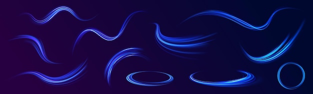 Efecto de rastros de luz de alta velocidad Tecnología de movimiento dinámico futurista Png línea de neón haz borroso