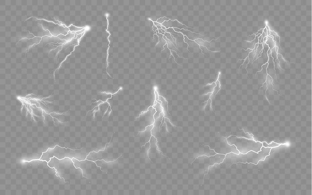 El efecto del rayo y el conjunto de iluminación de cremalleras tormenta y relámpago luz y brillo.