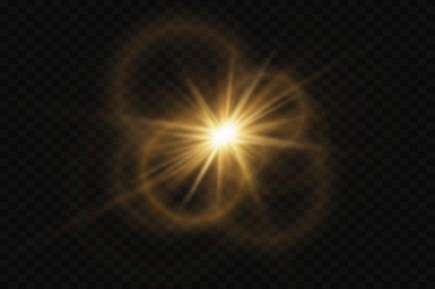 El efecto de los rayos solares flash y efecto de explosión de luz en un fondo transparente
