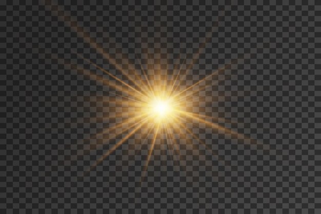 El efecto de los rayos solares flash y efecto de explosión de luz en un fondo transparente