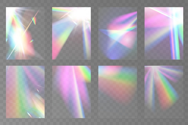 Vector efecto de reflexión del arco iris de la luz de cristal opticallightsglaretemplate