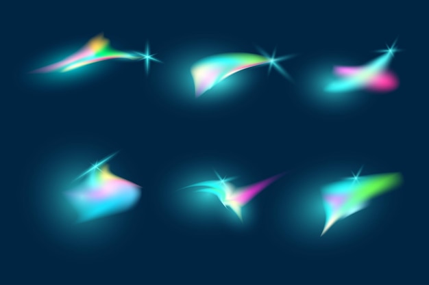 Efecto de reflexión de cristal de arco iris Brillo y brillo Conjunto de ilustraciones vectoriales Óptica colorida