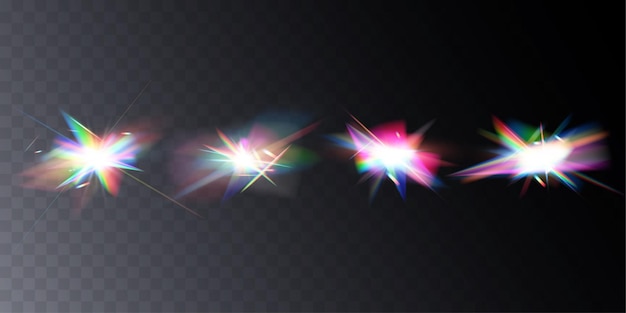 Efecto de reflexión de la luz del arco iris de cristal Lentes iridescentes claras y coloridas.