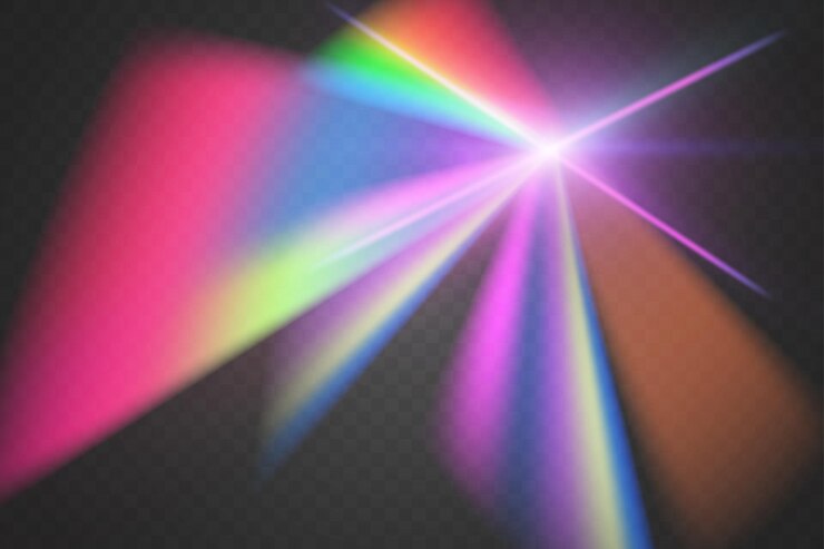 Vector efecto de reflexión de la luz del arco iris de cristal lentes iridescentes claras y coloridas