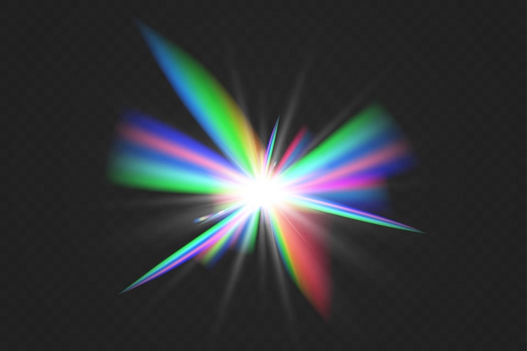 Vector efecto de reflexión de la luz del arco iris de cristal lentes iridescentes claras y coloridas.