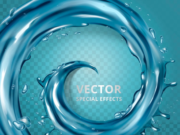 Efecto de remolino de agua o líquido azul, ilustración 3d aislado