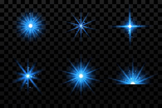 Vector efecto resplandor azul partículas brillantes estrellas ilustración vectorial