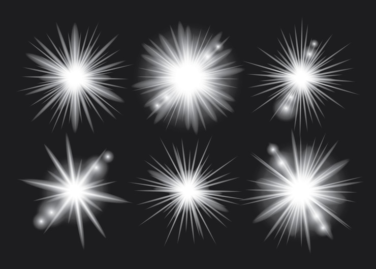 Vector efecto de resplandor de luz blanca conjuntos de rayos de luz