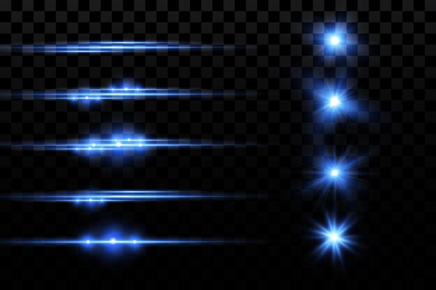 Efecto de resplandor Partículas brillantes azules estrellas láseres Ilustración vectorial