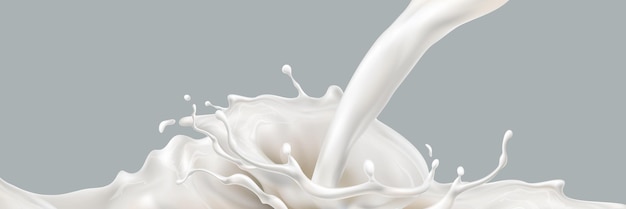 Vector efecto de salpicaduras de leche bebida líquida vertiendo d