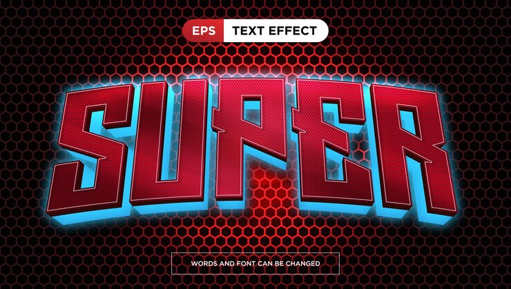 Vector efecto de super texto estilo de texto de título de luz de neón editable