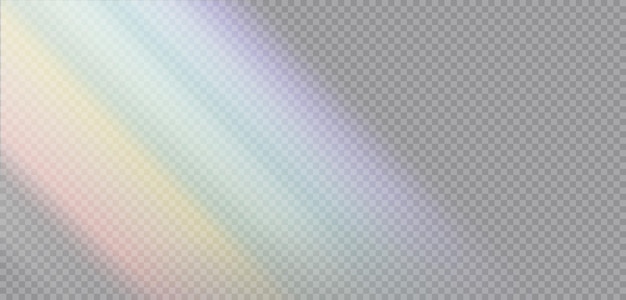 El efecto de superposición del arco iris el haz de cristal la luz del sol brilla los colores del arcoíris azul amarillo y rojo natural
