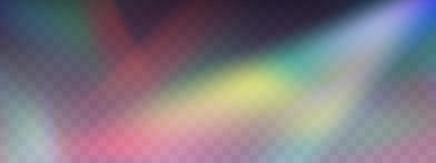 Efecto de superposición de refracción del arco iris borroso Efecto del prisma de la lente de luz en un fondo transparente Reflexión holográfica Reflexión de cristal Fuga de luz Superposición de sombra Ilustración resumida vectorial