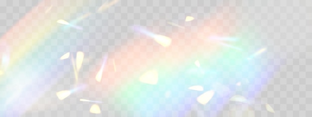 Efecto de superposición de refracción borrosa del arco iris Prisma de lente de luz colorida en fondo transparente Reflexión holográfica Cristal iridescente Fuego de fuga Superposición de sombra Ilustración abstracta vectorial