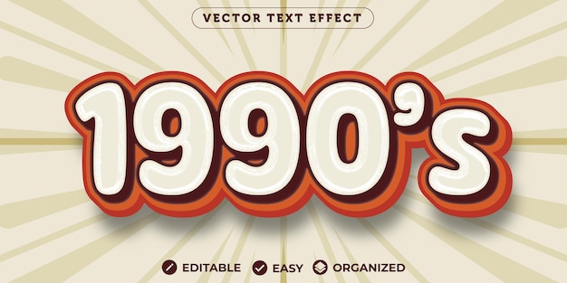 Vector efecto de texto de 1990efecto de texto de fuente totalmente editable