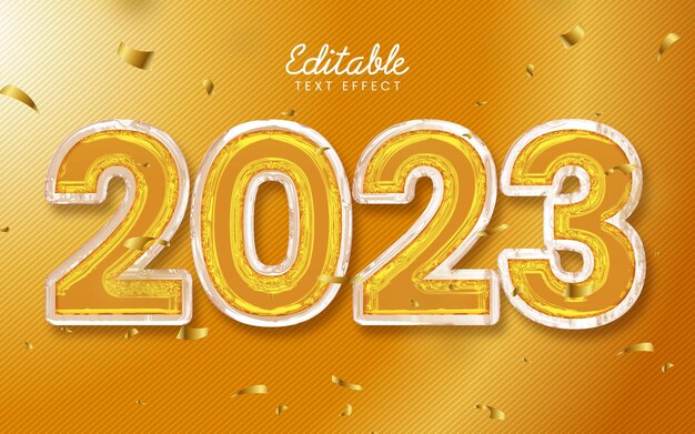 Efecto de texto 2023 feliz año nuevo.