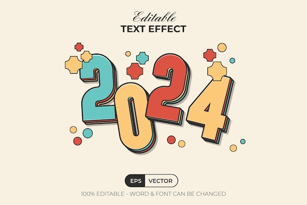 Vector efecto de texto de 2024 estilo colorido y divertido