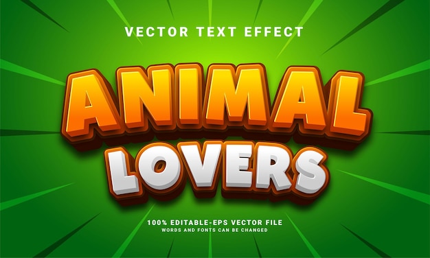 Efecto de texto 3D de los amantes de los animales. Efecto de estilo de texto editable con tema de estilo de dibujos animados.