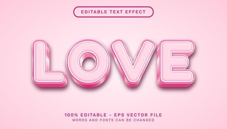 Vector efecto de texto 3d de amor de san valentín y efecto de texto editable