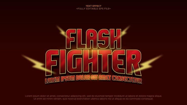 Vector efecto de texto 3d animado de flash fighter