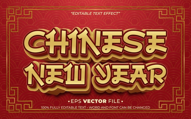 Efecto de texto 3D del Año Nuevo Chino vector editable