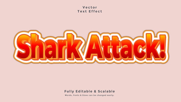 Efecto de texto 3d de ataque de tiburón vector gratis