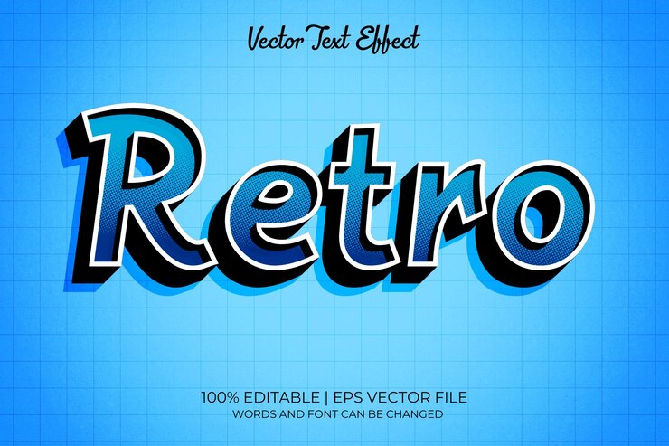Vector efecto de texto 3d azul retro editable