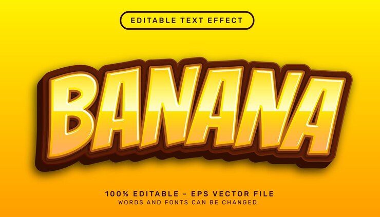 Vector efecto de texto 3d banana y efecto de texto editable