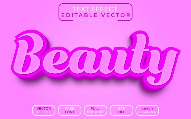 Efecto de texto 3D de belleza Archivo vectorial editable