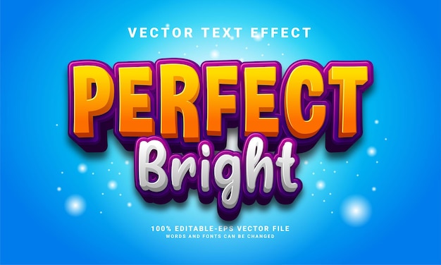 Efecto de texto 3D brillante perfecto. Efecto de estilo de texto editable con tema de estilo de dibujos animados.