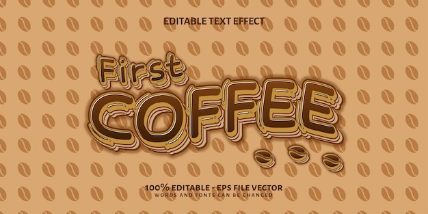 Efecto de texto 3D de café Efecto de texto editable Vector premium