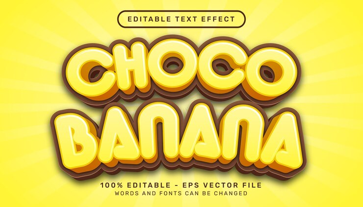 Vector efecto de texto 3d choco banana y efecto de texto editable