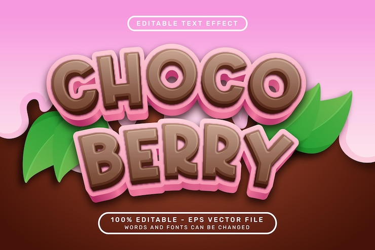 Vector efecto de texto 3d choco berry y efecto de texto editable