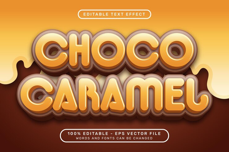 Vector efecto de texto 3d choco caramelo y efecto de texto editable
