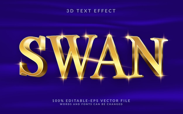 Efecto de texto 3D del cisne Ilustrador totalmente editable para el vector