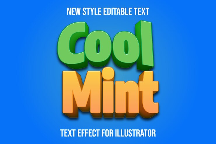 Vector efecto de texto 3d color menta fresco degradado verde y naranja claro