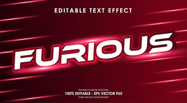 Efecto de texto 3D de color neón rojo furioso editable con destello de lente