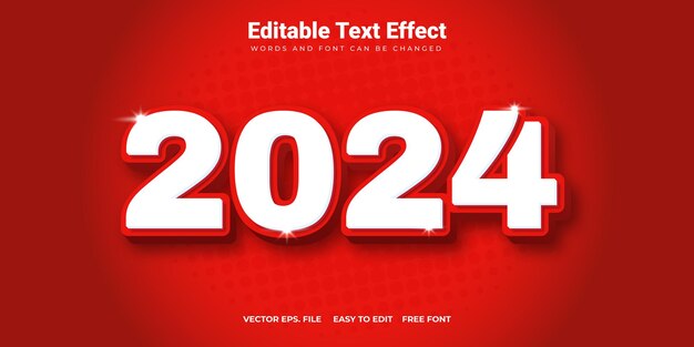 Vector efecto de texto 3d de color rojo para el año nuevo 2024