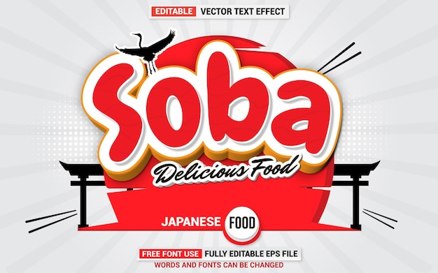 Efecto de texto 3D de comida japonesa Soba