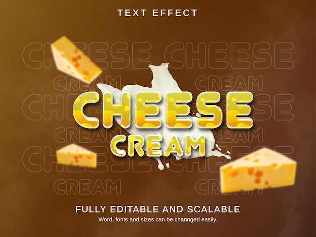 Vector efecto de texto 3d para crema de queso