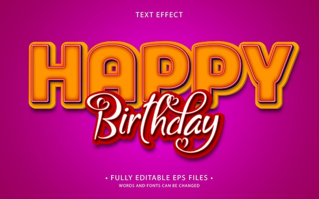 Efecto de texto 3D de cumpleaños feliz totalmente editable en vector