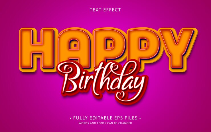 Vector efecto de texto 3d de cumpleaños feliz totalmente editable en vector