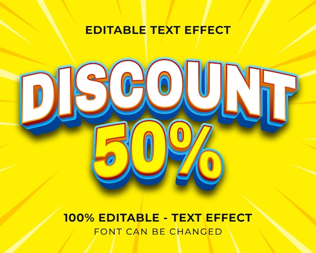 Efecto de texto 3D de descuento editable con fondo amarillo