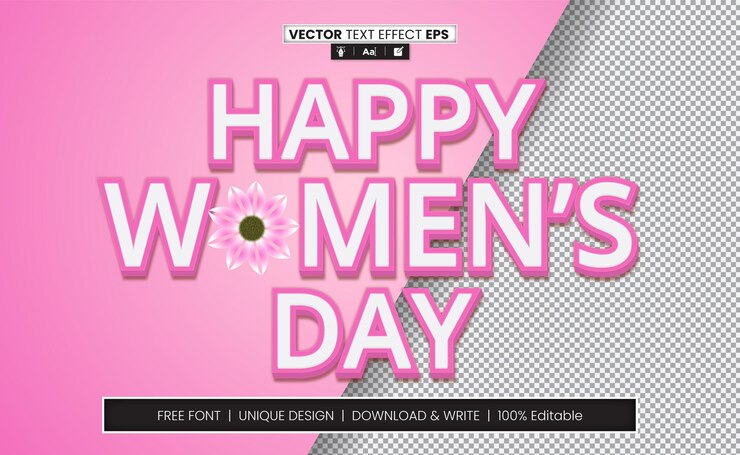 Vector efecto de texto en 3d para el día de la mujer totalmente editable