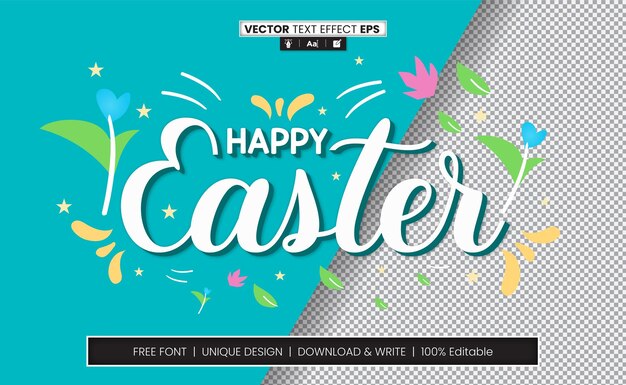 Efecto de texto 3D del día de Pascua totalmente editable