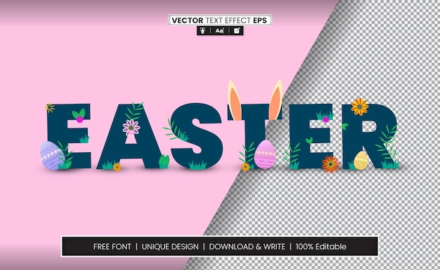 Vector efecto de texto 3d del día de pascua totalmente editable